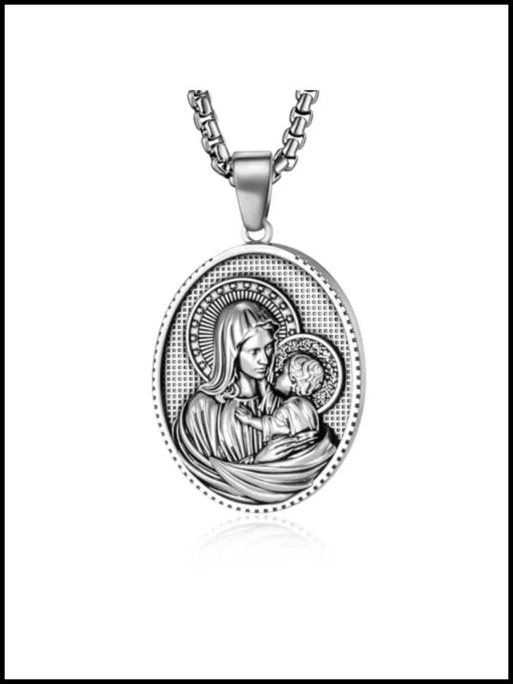Virgin Mary Necklace Miraculous Medal Pendant 316L Stainless Steel Religious